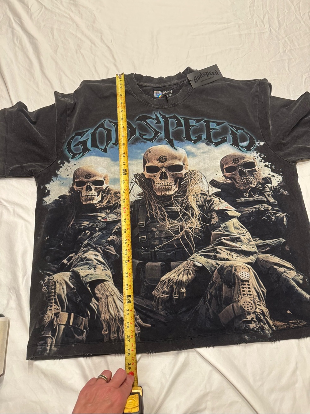 Godspeed Skull Military Graphic Tee NWT Oversized Washed Black Streetwear XL XXL - Picture 9 of 10